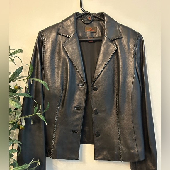 Black Leather Danier Jacket with Braiding - Picture 1 of 3